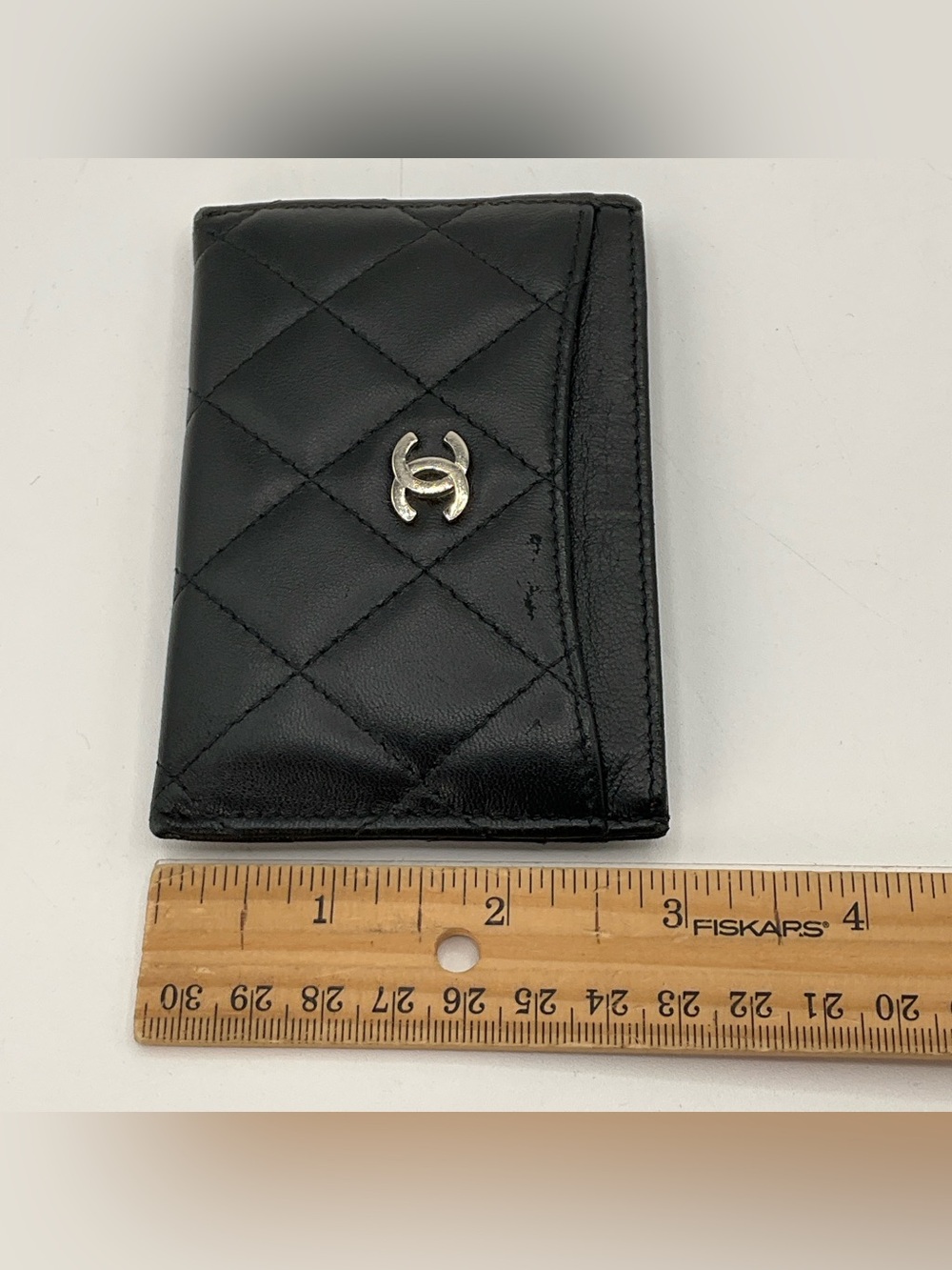 Chanel Quilted Card Holder Wallet Lambskin Leather Black Silver - Picture 15 of 16